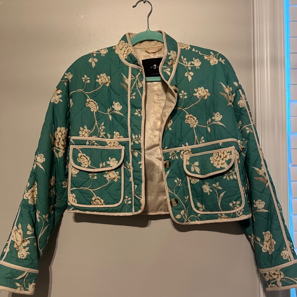 7 For All Mankind Green Floral Utility Jacket